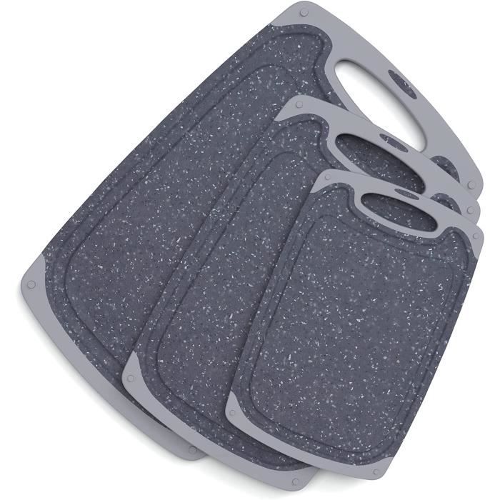 Lot De 3 Planches à Découper Exitoso - Plastique Anti-Bactérien - Rainure De Jus - Lave-Vaisselle - 3 Tailles