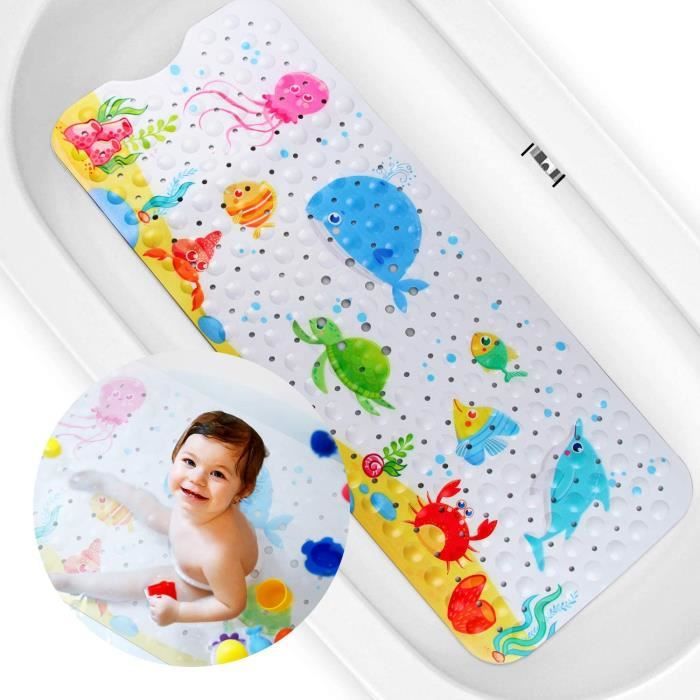 Tapis De Bain Antidérapant Enfant Motif Baleine - 75 Cm, Caoutchouc, Lavable Machine - Antidérapant Et Antibactérien