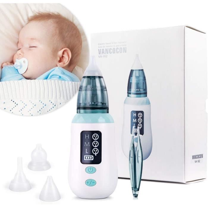 Aspirateur étanche Musique Aspirateur Nasal Bébé Carehabi - 5 Niveaux Aspiration + 3 Embouts - Rechargeable Avec Musique Mouche Bébé électrique Carehabi