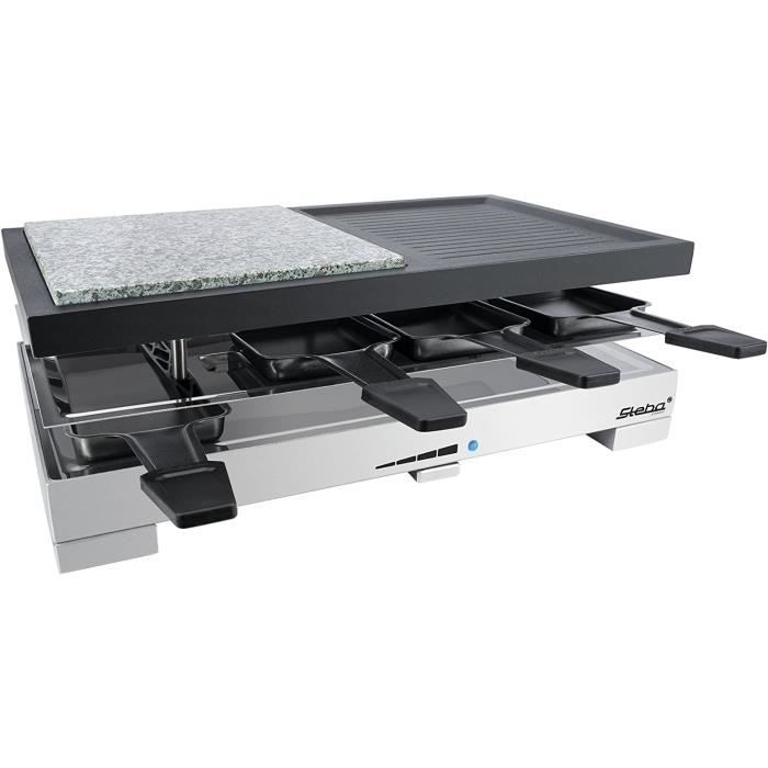 Steba RC 2.1 Griglia Per Raclette 1450W Per 8 Persone, Piastra Reversibile In Acciaio Smaltato, 8 Padelline, Made In Germany