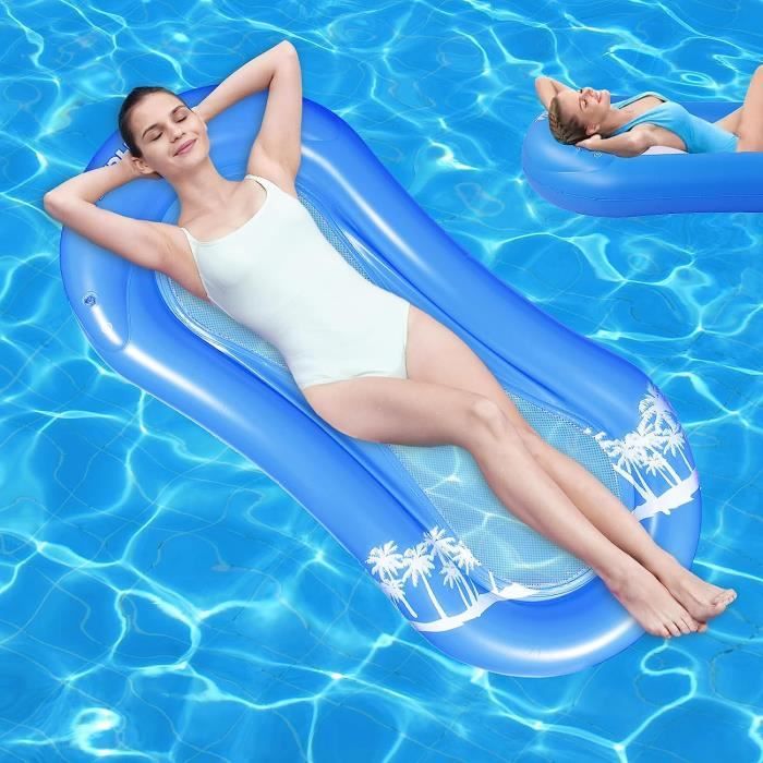 Fauteuil Flottant pour Piscine, Siege Piscine Gonflable, Fauteuil Piscine Semi Immergé, 4 en 1 Chaise Gonflable Piscines avec Dossiers Confort Pompe à Air Incluse, Idéal pour Été (2PCS-A