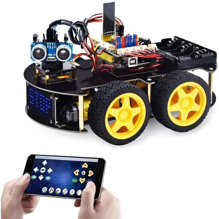 Kit de Voiture Robot Intelligent pour Arduino IDE avec Carte, Module de Suivi de Ligne, capteur à ultrasons, kit STEM pour Enfants