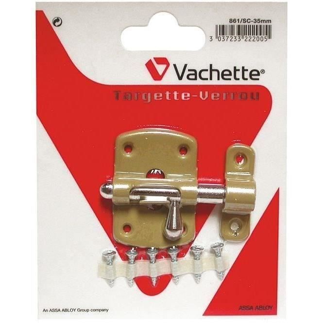 Targette verrou VACHETTE - pêne rond - nickelé - 40 mm - 5 goupilles - 2 clés incluses