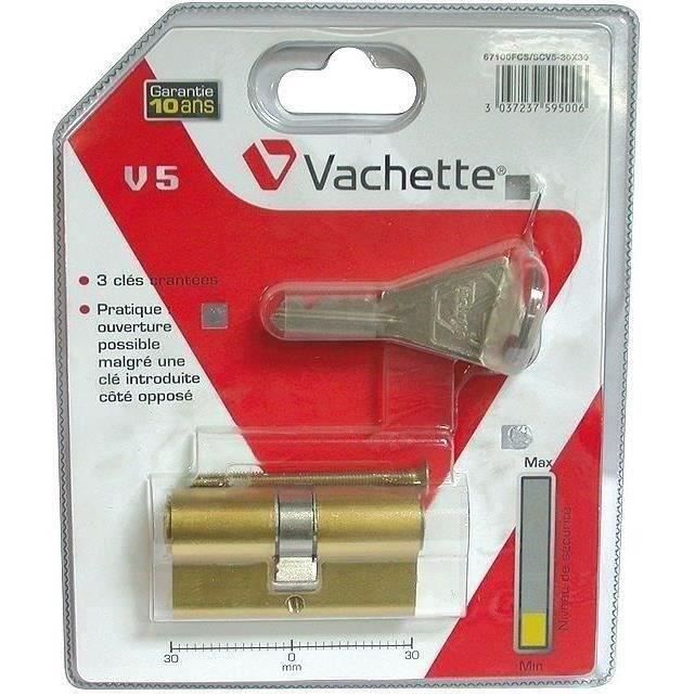 Cylindre européen VACHETTE - laiton - 35x35 mm - A clé - Poli - Protection Anti crochetage