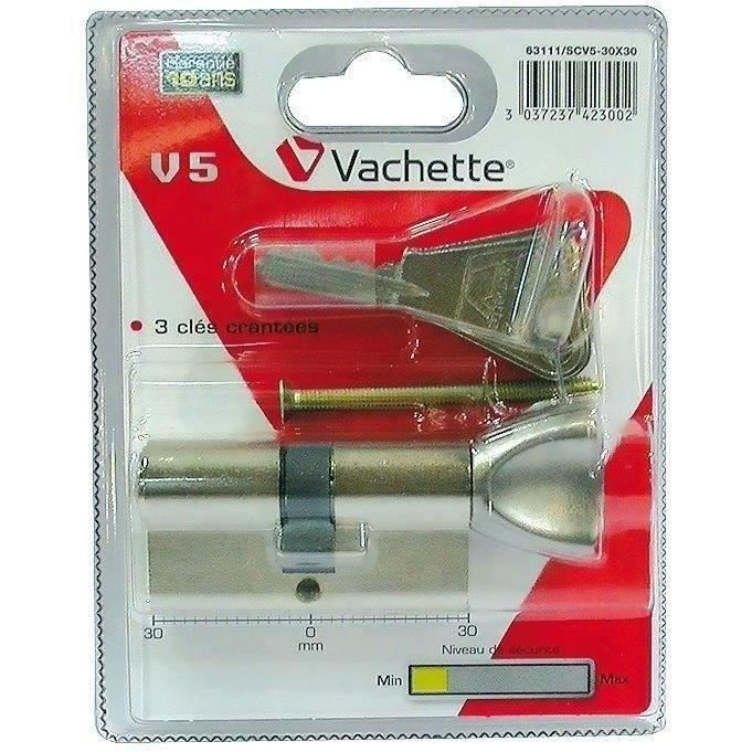 Cylindre européen VACHETTE - bouton nickelé - 30x30 mm - A clé - 3 clés incluses - Niveau de sécurit