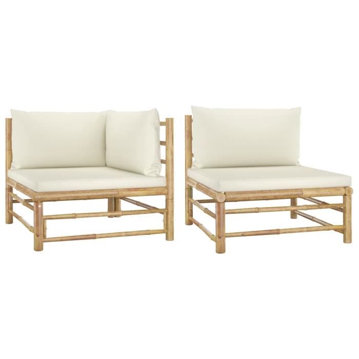 Salon de jardin vidaXL 2 pcs Bambou Coussins crème Contemporain