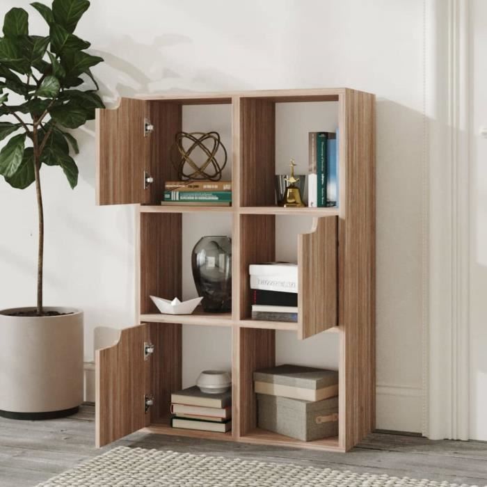 Bibliothèque étagère 2 Niveaux Sonoma Gris 60x24x76 Cm - Rangement Livres, DVD, Déco - Meuble Salon Compact - 14