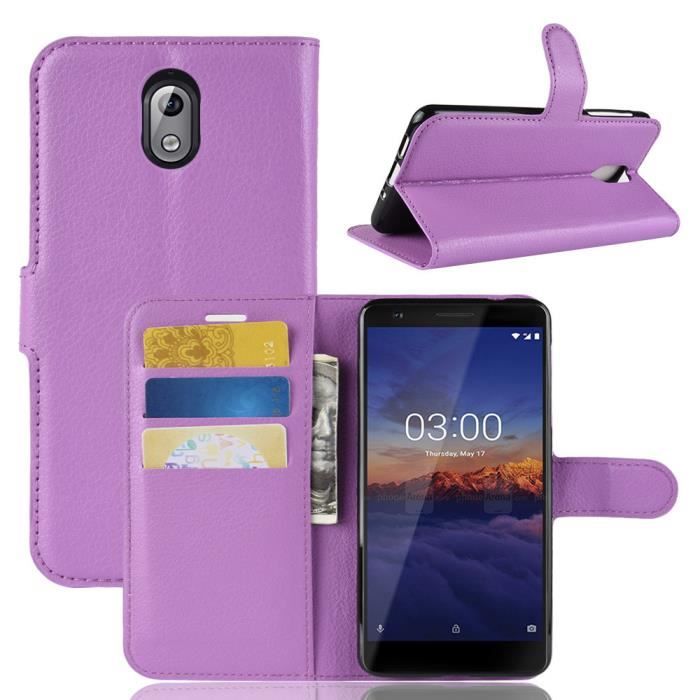 Housse Protection Pour Nokia 3.1 Smartphone PU Cuir Pochette Rabat Support Elegant Simple Violet Cdiscount Telephonie