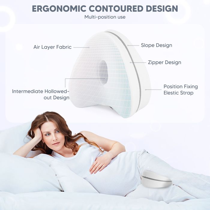 Oreiller De Genou Ergonomique En Mousse Mémoire Forme Cœur - Pour Soulager Sciatique, Dos, Jambes, Grossesse - Avec Masque De Sommeil