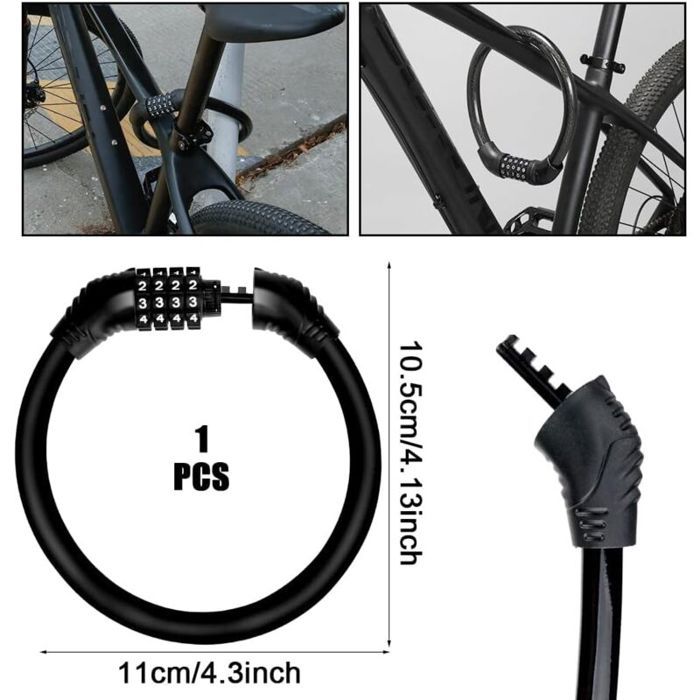 Antivol à Câble AMZLOCK Pour Trottinette électrique – Double Cadenas Code 4 Chiffres, 12 Mm X 110 Cm