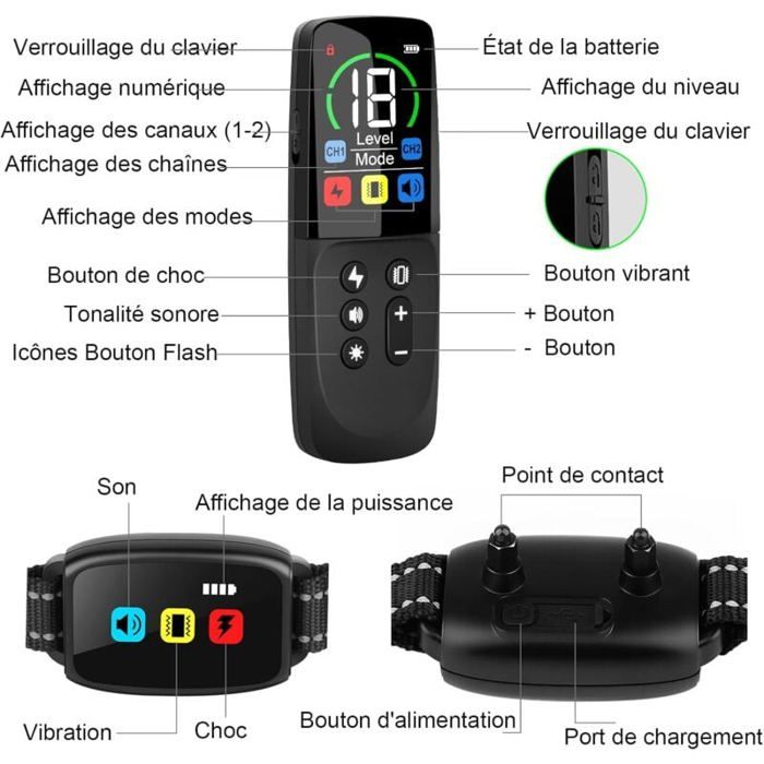 Collier de Dressage pour Chien, Couleur LCD, Collier électrique avec ...