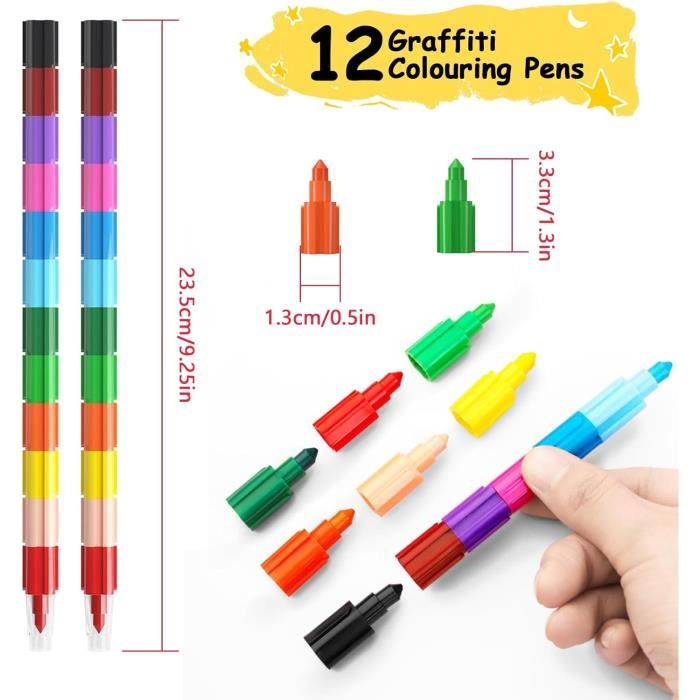 12 Pièces Empilable De Couleur crayon de couleurs enfant 12 couleurs  crayons de couleur enfant Le meilleur choix pour les cadeaux