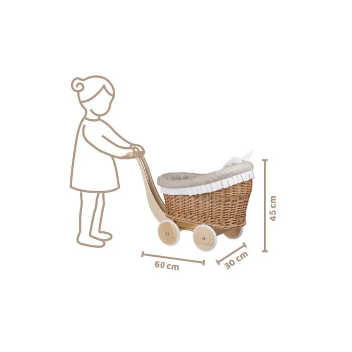 Dida – Landau En Bois Pour Poupées Fiocco – Poussette Jusqu’à 35 Cm – Jeu De Rôle Dès 2 Ans – Fabriqué En Italie – Poignée 49 Cm