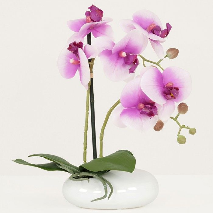 Composition florale d'orchidées artificielles vase en céramique d. 47 x h.  56 cm