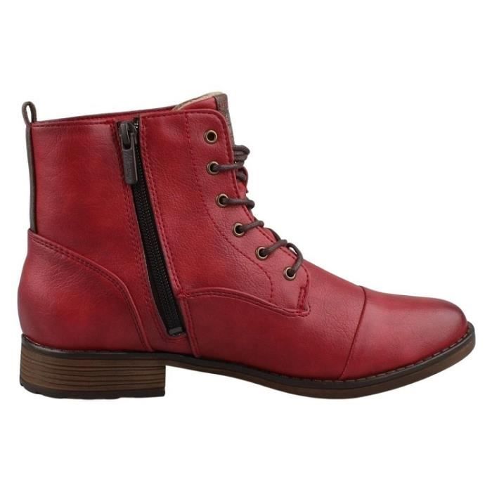 Bottines compensees rouges MUSTANG 1359502 en cuir avec fermeture a zip et bout rond