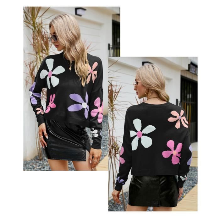 Sweat Pull NEXT Femme - Noir à Fleurs - Taille L - Coupe Décontractée - Bon état