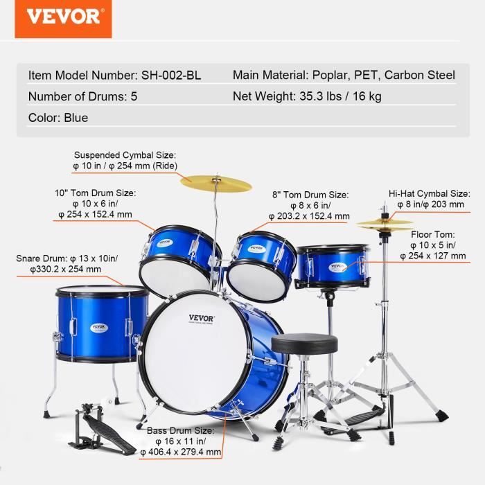Kit De Batterie électronique VEVOR Pour Débutants Adultes - 32 Pièces, 480 Sons, Pads 8 Pouces