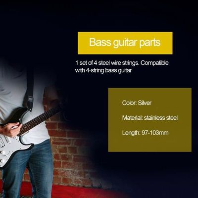 4 Pcs Acier inoxydable Cordes de basse Basse Guitare Pièces Accessoires  Cordes de Guitare Jauge Plaquée Argent
