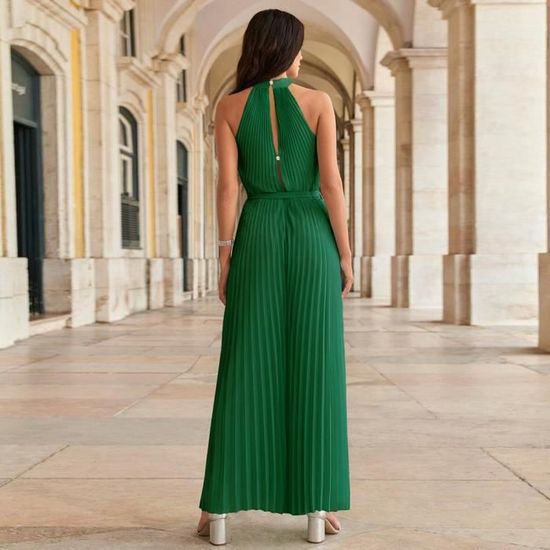 Combinaison Femme Sans Manches Plissee Jumpsuit Elegant Ete Avec Ceinture Vert Cdiscount Pret a Porter