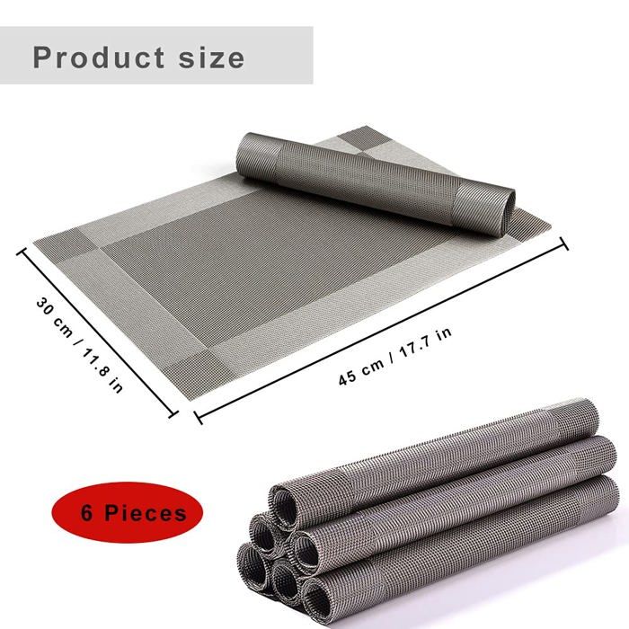 Lot De 6 Sets De Table En PVC Argenté - 30,5x45 Cm - Antidérapants, Lavables, Résistants à La Chaleur