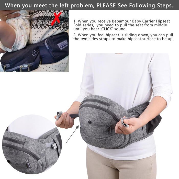 Bebamour – Porte-bébé De 0 à 36 Mois, Avec Capuche, 3 Coussinets De Dentition, Rallonge De Taille, Noir