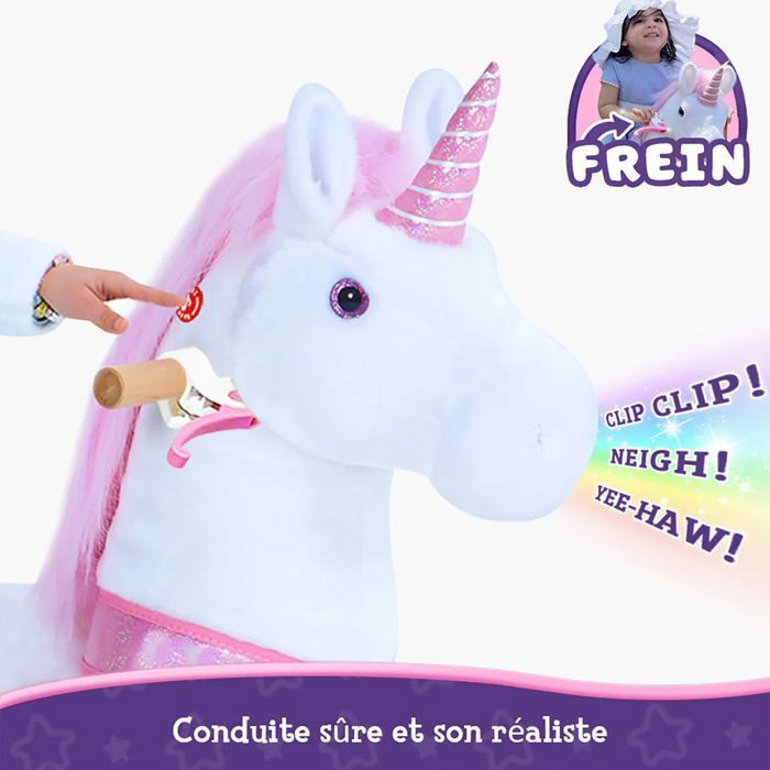 PonyCycle Licorne Rose Classique – Jouet à Chevaucher 4-8 Ans, Avec Frein Et Son, Hauteur 90 Cm, Sans électricité