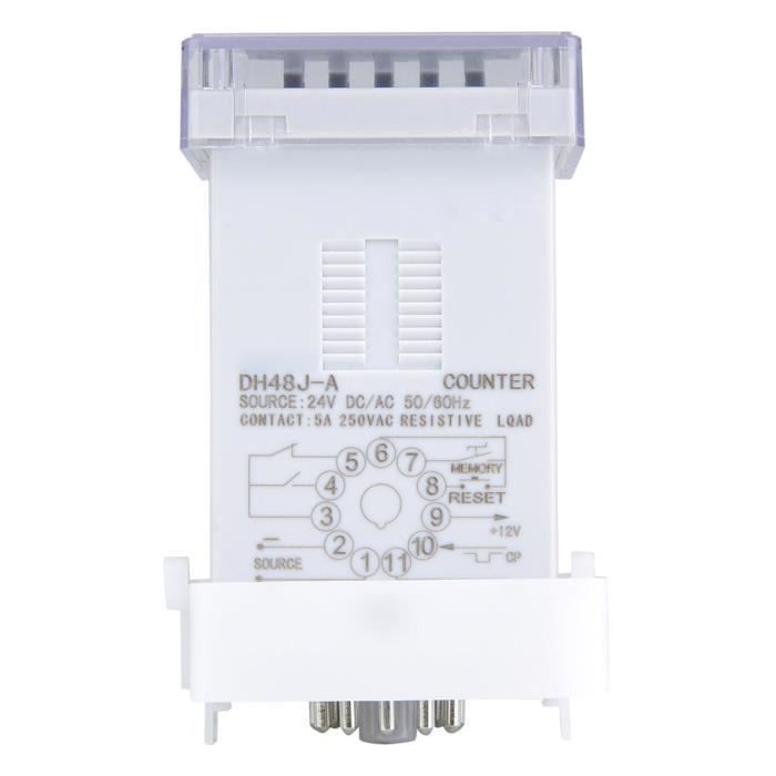 Relais Compteur Numérique Dh48j-a - Affichage LED, 1-999900 Comptage, 11 Broches, 24V/220V - Pour Automatisme Industriel