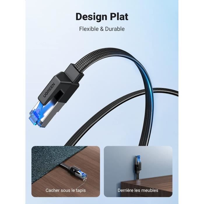 UGREEN Cat 8 Plat Cable Ethernet Réseau RJ45 Nylon Tressé 26AWG Super ...