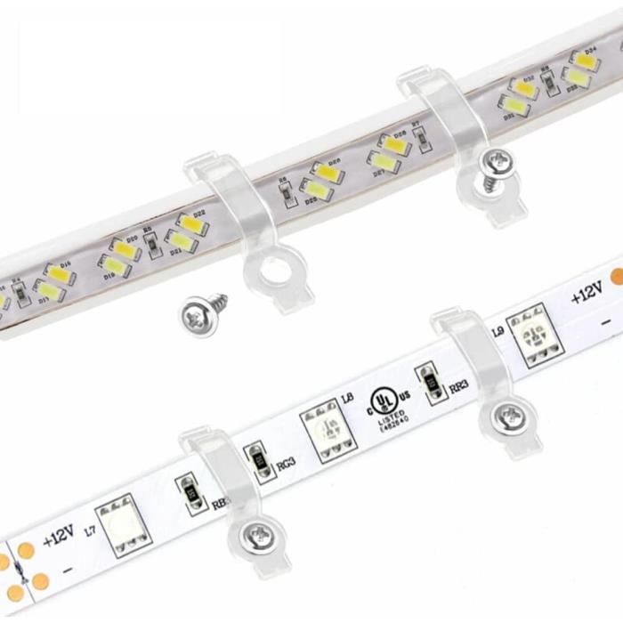 Sumbirg 100 Pièces Clips de fixation à bande LED Transparent Led Strip  Light Clip, pour 10mm large Fixer Bande Lère,Avec vis à 1319 - Cdiscount  Maison