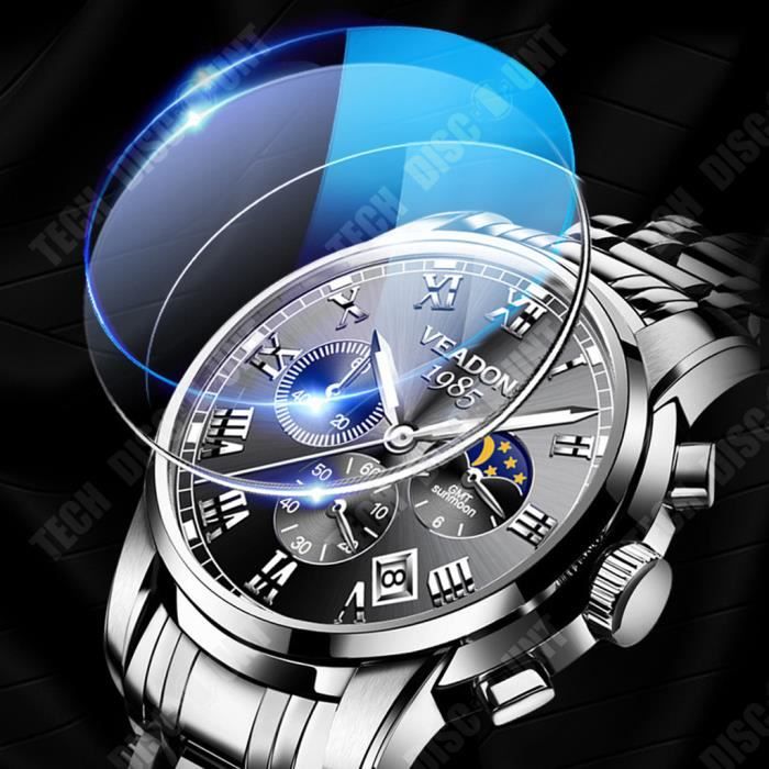 TD Montre hommes multifonctionnel montre a quartz mode affaires calendrier chronographe lumineux phase de lune montre etanche Achat vente piece detachee montre Cdiscount