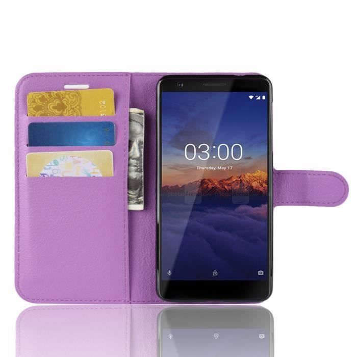 Housse Protection Pour Nokia 3.1 Smartphone PU Cuir Pochette Rabat Support Elegant Simple Violet Cdiscount Telephonie