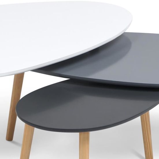Lot De 3 Tables Basses Gigognes Laquees Blanc Gris Scandinave