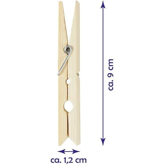 24 Pinces à Linge En Bois - 9cm - Ressort Métallique Solide - Écologiques Et Durables