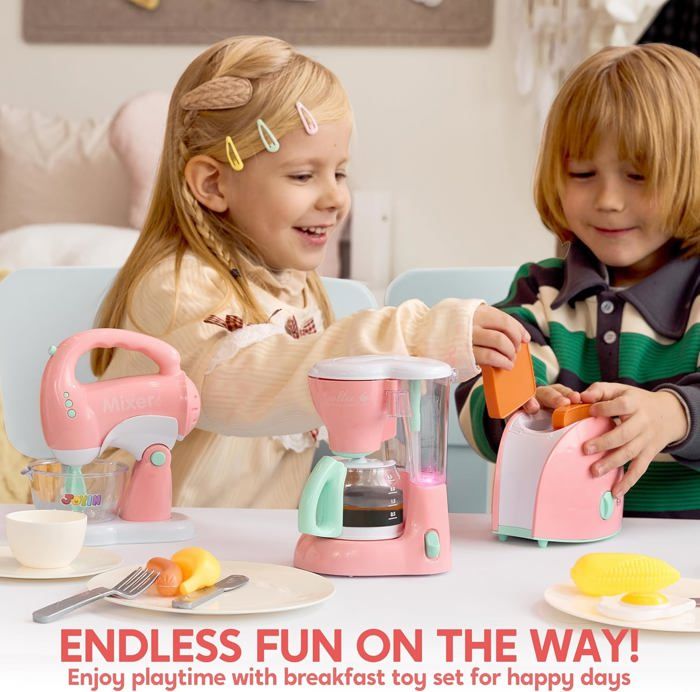 Set Cuisine Enfant Avec Cafetière, Mixeur Et Grille-pain - Sons Et Lumières Réalistes - Jouet éducatif 3 Ans Et Plus