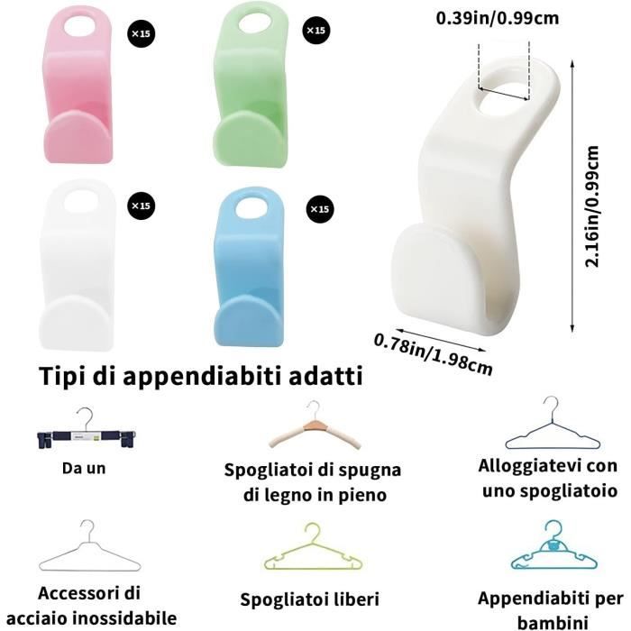 Lot de 50 cintres peu encombrants - Crochets de connexion - Cintres en plastique blanc pour plus d'espace utile dans l'armoire