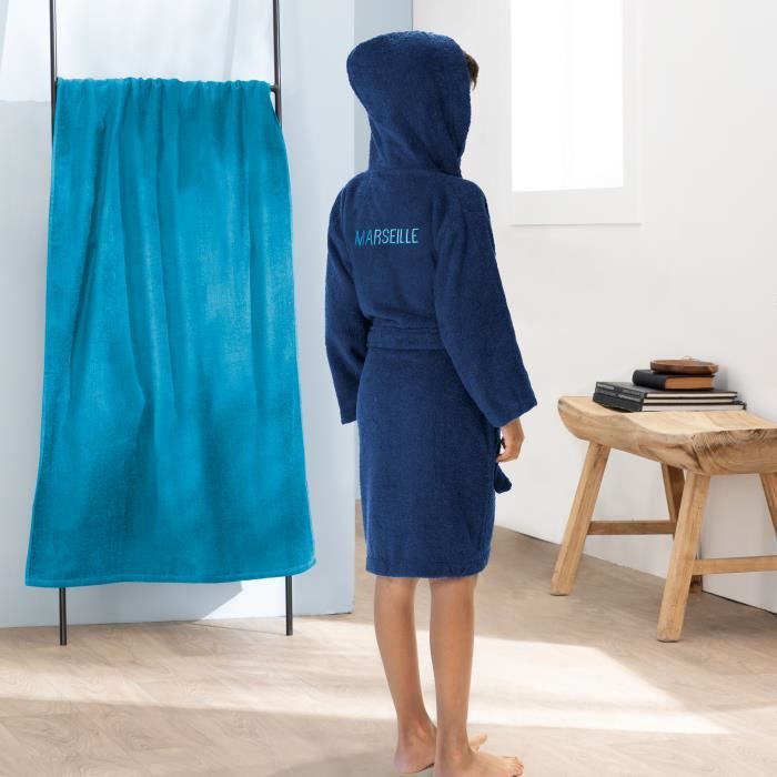Peignoir enfant brode a capuche 100 coton OM RUBAN 10 12 ans Cdiscount Maison