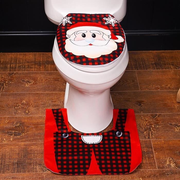 Siège de toilette rouge du Père Noël avec coussin de pied et couvercle de  réservoir d'eau Ensemble de 3 pièces