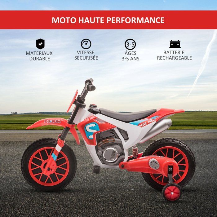 Moto cross électrique enfant HOMCOM - Rouge - 3 à 5 ans - 12V - 3-8 Km/h -  Effets lumineux et sonores - Cdiscount Jeux - Jouets