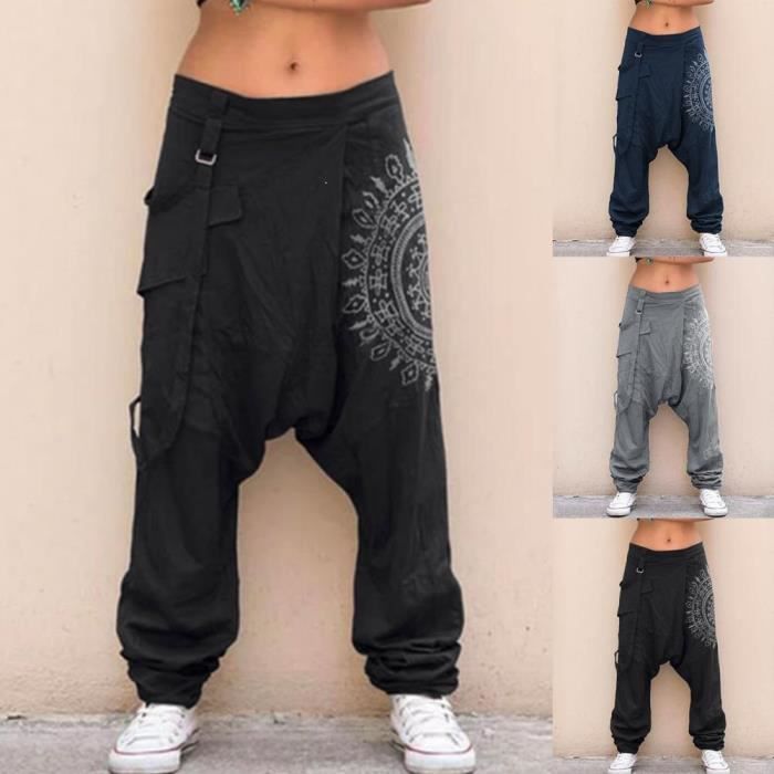 Pantalon Jogging Femme AUTREMENT Sarouel Imprime Taille Haute Noir Noir Cdiscount Pret a Porter
