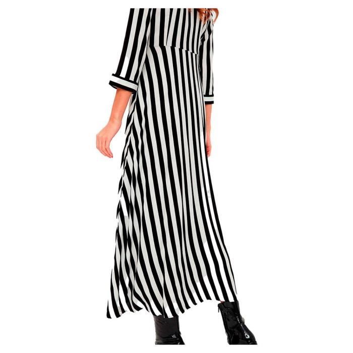 YAS Savanna Robe Longue S. Noos Noir Rayures Blanc Femme Black