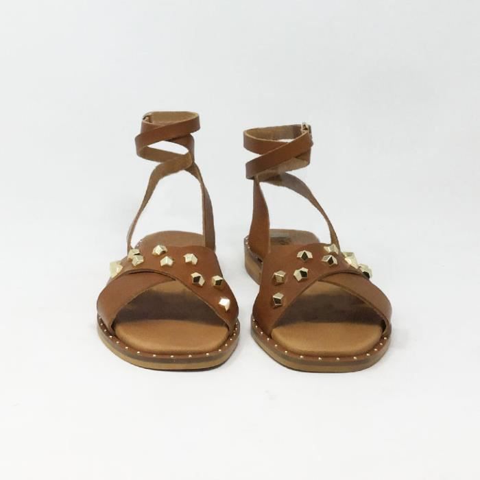 Sandales Femme SEMERDJIAN Giada Cuoio Marron Clous dor s