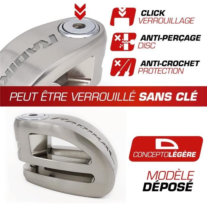 Antivol Moto SRA - Bloque Disque 16 Mm + Chaîne Lasso 13,5 Mm - Certifié, 3 Clés - Protection Renforcée Contre Le Vol