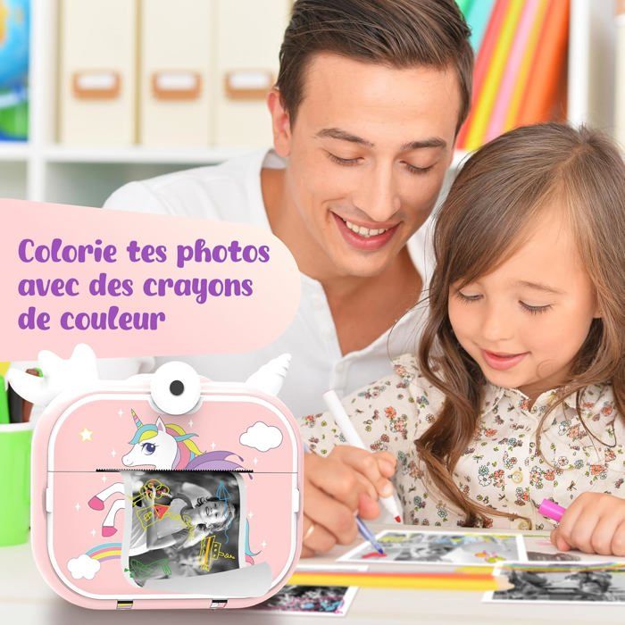 Appareil Photo Instantané Enfant 1080P – 32 Go + Papier Photos – Cadeau Fille Garçon 3-12 Ans