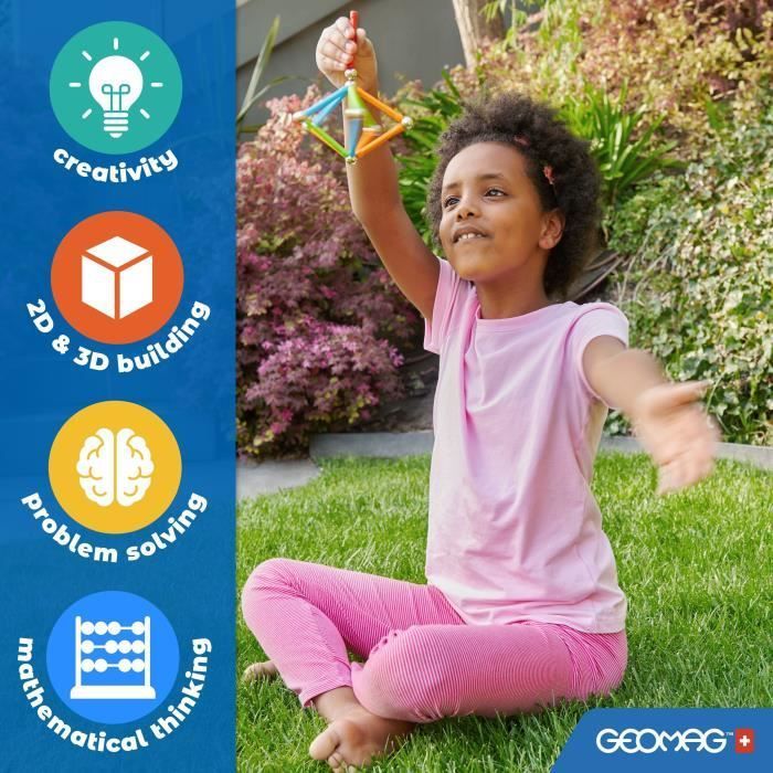 Geomag Classic Color 127 Pièces – Jeu Construction Magnétique Suisse – 60 Tiges, 61 Billes, 6 Bases – STEM Dès 3 Ans
