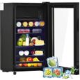 MERAX Mini réfrigérateur de 76 L, 6 L+70 L pour glaces, Mini refroidisseur de boissons, avec Lumière LED, Etagères Réglables, Noir-0