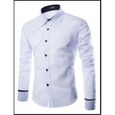 Chemisette Hommes Business Loisirs Respirant Manches Longues Couture Couleur Pure Trace de grille Chemise Blanc-0
