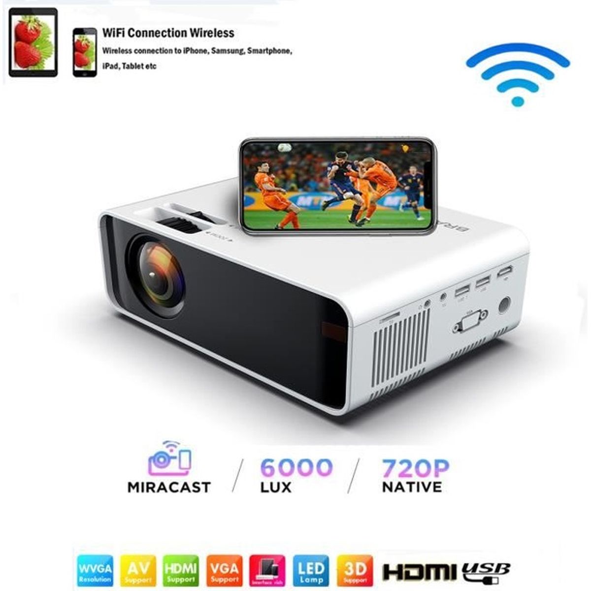 FULOZO® Mini LED Vidéo Projecteur 1080P Full HD WiFi Vidéoprojecteur