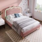 Lit rembourré,Lit enfant-avec LED et Tête de lit réglable en forme de nuage-velours,rose,90 x 200 cm-HAUSS SPOLE