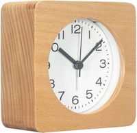 Réveil carré en bois de 7,6 cm avec chiffres arabes, sans chatouillement, silencieux, rétroéclairé, alimenté par batterie (jaune)