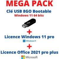 PACK WINDOWS 11 SUR CLE USB BOOTABLE + LICENCE WINDOWS 11 PRO + LICENCE OFFICE 2021 PRO PLUS